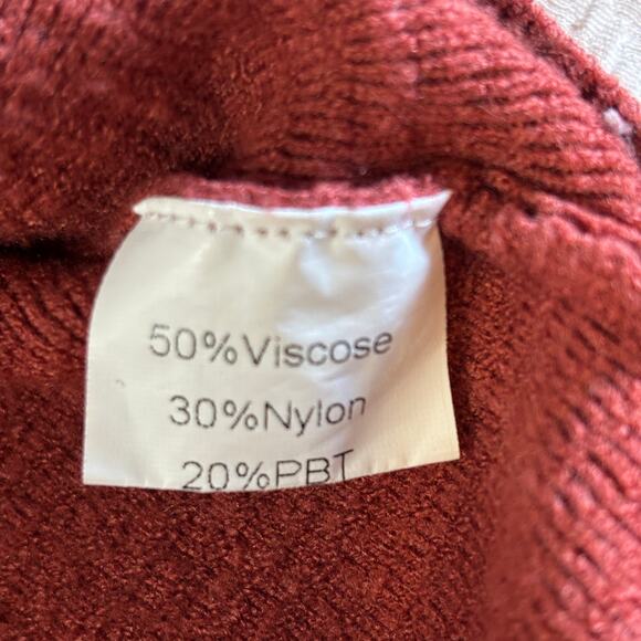 Anrabess Maroon Quarter-Zip Ribbed Knit Sweater – Size Large, Cozy Pullover - Picture 7 of 9